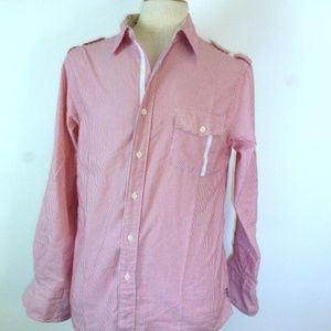 ENGLISH LAUNDRY STRIPE shirt epaulets contrast cuff M casual button up